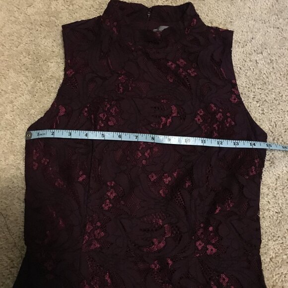SEARS Fancy and Elegant Dark Burgundy Cotton Lace Mockneck Dress - Picture 12 of 16